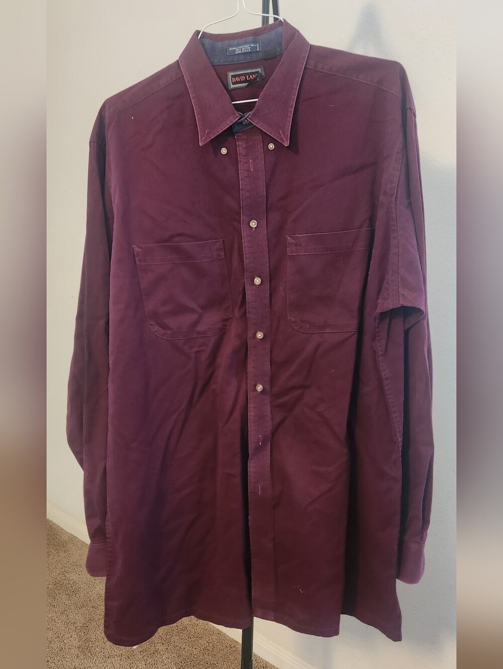 Men's Burgundy Long-Sleeve Button-Down Shirt